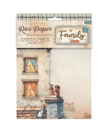 Papel arroz Stamperia A6 (8UD) Family Backgrounds 1