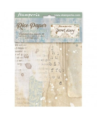 Papel arroz Stamperia A6 (8UD) Secret Diary Backgrounds 1