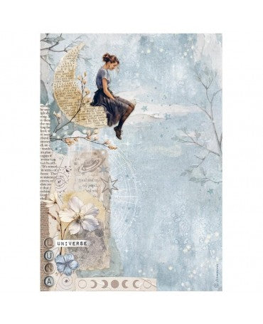 Papel arroz Stamperia A4 Secret Diary Moon 1