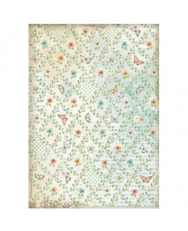 Papel arroz Stamperia A4 Daisy Art Flowers and Butterfly Pattern 1