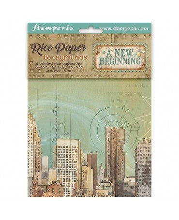 Papel arroz Stamperia A6 (8UD) Backgrounds A New Beginning 1