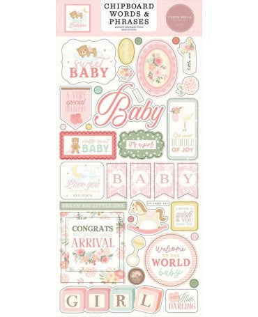 Chipboard CARTA BELLA Little Lullabies Baby Girl Words & Phrases 1