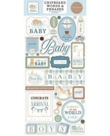 Chipboard CARTA BELLA Little Lullabies Baby Boy Words & Phrases 1