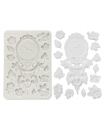 Molde STAMPERIA silicona A5 Gardens of Time Clock and Flowers 1