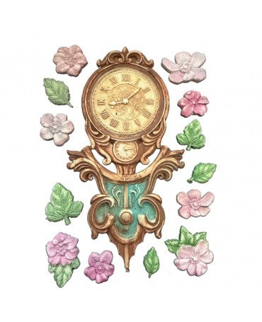 Molde STAMPERIA silicona A5 Gardens of Time Clock and Flowers 2