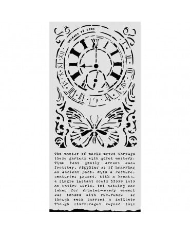 STENCIL Stamperia 12x25cm Gardens of Time Clock and Butterfly 1