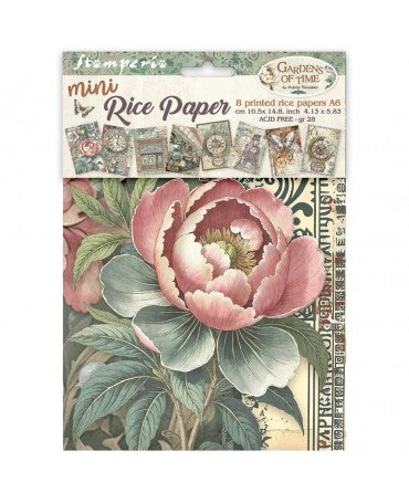 Papel arroz Stamperia A6 (8UD) Gardens of Time 1