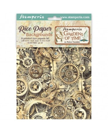 Papel arroz Stamperia A6 (8UD) Backgrounds Gardens of Time 1