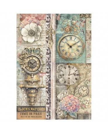 Papel arroz Stamperia A4 Gardens of Time Clocks Time is Free 1