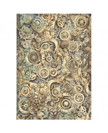 Papel arroz Stamperia A4 Gardens of Time Gears Pattern 1