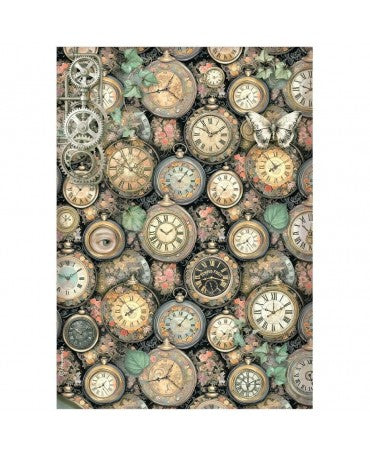 Papel arroz Stamperia A4 Gardens of Time Clock Pattern 1