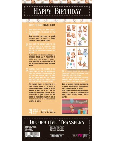 Transfer Rub On PFY 15x30cm - 4 hojas Ositos 2