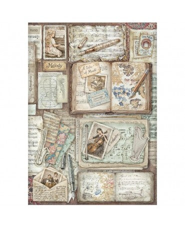 Papel arroz Stamperia A4 Symphony Letters and Books 1