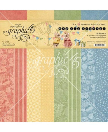 Colección 30x30 GRAPHIC 45 Patterns Hip Hip Hooray 1