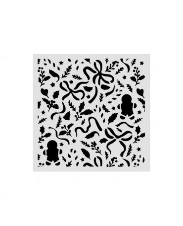 STENCIL Stamperia 12x12 cm Christmas Ribbons and Gingerbread 1