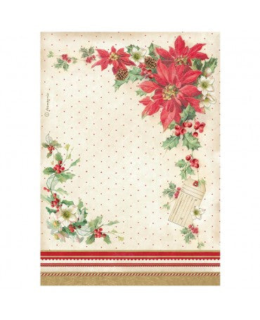 Papel arroz Stamperia A4 Classic Christmas Poinsettia 1