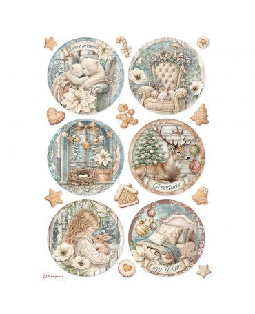 Papel arroz Stamperia A4 White Christmas 6 Rounds 1