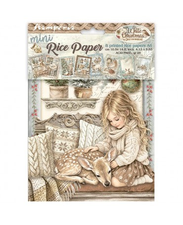 Papel arroz Stamperia A6 (8UD) White Christmas 1