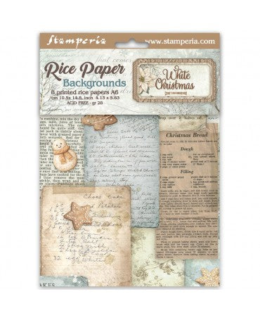 Papel arroz Stamperia A6 (8UD) Backgrounds White Christmas 1