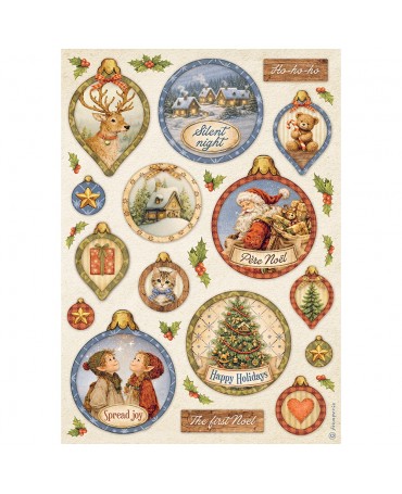 Papel arroz Stamperia A4 Silent Night Christmas Balls 1