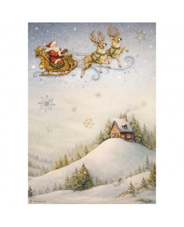 Papel arroz Stamperia A4 Silent Night Santa Claus and Sleigh 1