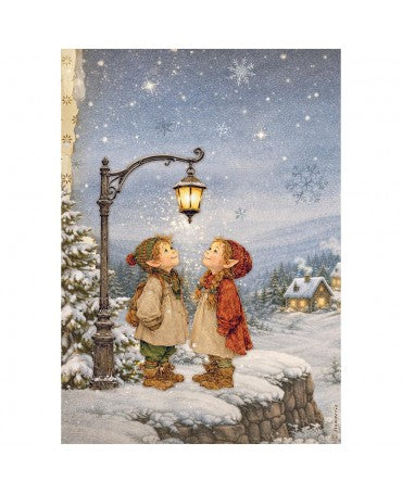Papel arroz Stamperia A4 Silent Night Street Lamp 1
