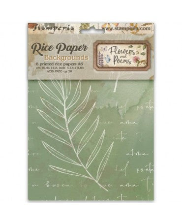 Papel arroz Stamperia A6 (8UD) Backgrounds Flowers and Poems 1