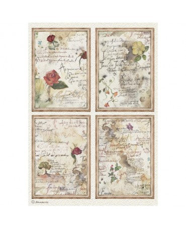 Papel arroz Stamperia A4 Flowers and Poems 4 cards 1