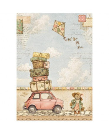 Papel arroz Stamperia A4 Cozy Family The Car 1