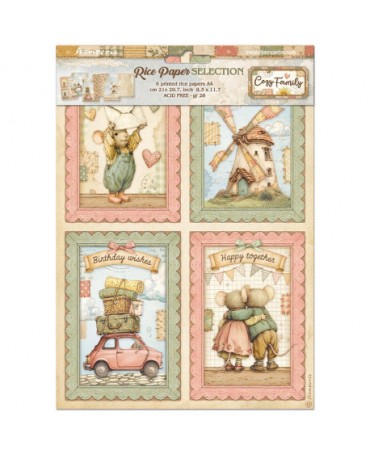 Papel arroz Stamperia A4 (6UD) Cozy Family 1