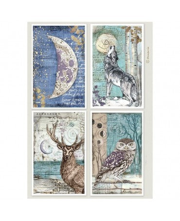 Papel arroz Stamperia A4 Cosmos 4 Cards 1