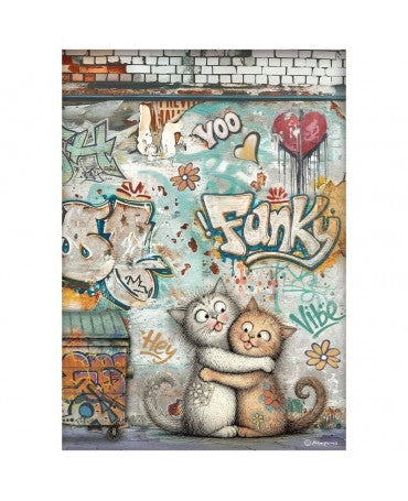 Papel arroz Stamperia A4 Furry Friends 2 Funky Cats 1