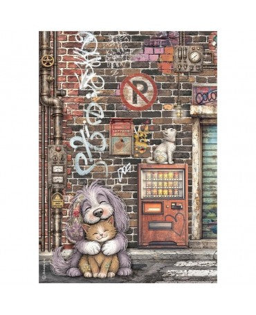 Papel arroz Stamperia A4 Furry Friends 2 Cat and Dog 1