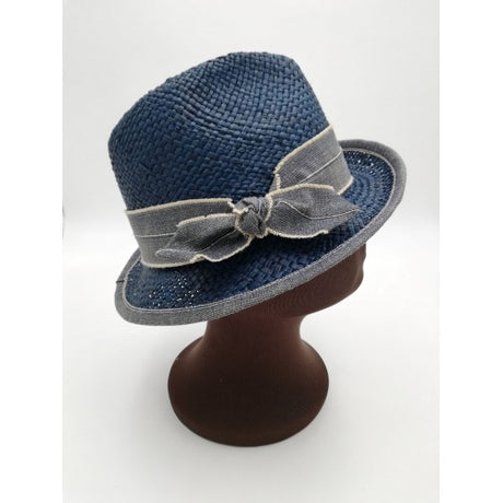Sombrero de paja contrast blue bedacht 1