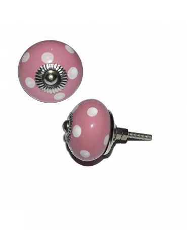 Pomo cerámico Rosa Lunares Blancos 1