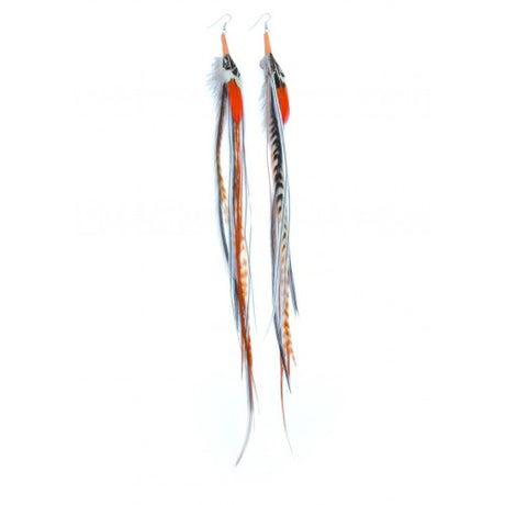 Pendiente atepa orange & brown ruby feathers 1