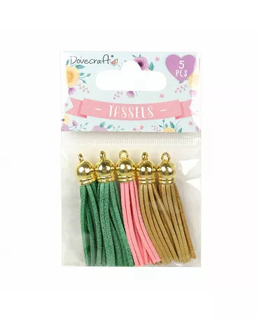 Borlas 5 ud rosa, dorado y verde, 1