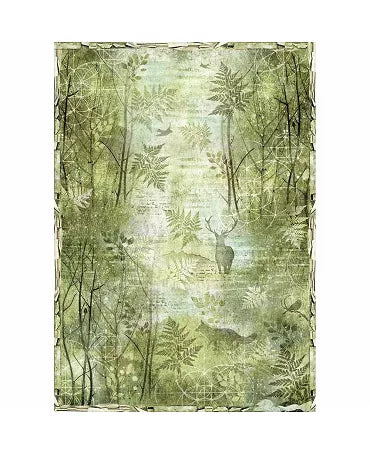 Papel arroz Stamperia A3 Forest verde 1