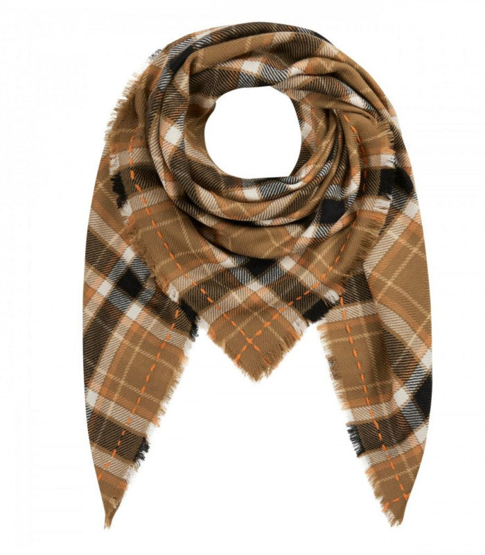 Fular checks woven embroidery brown codello 1