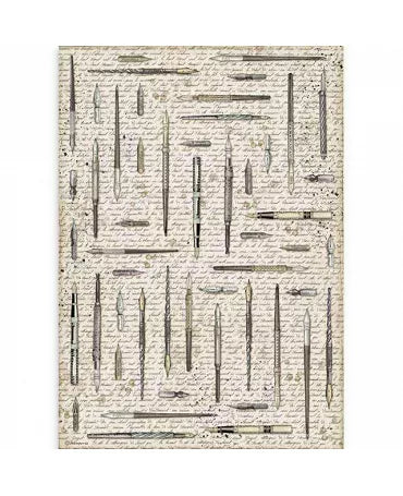 Papel arroz Stamperia A3 Calligraphy Vintage pens 1
