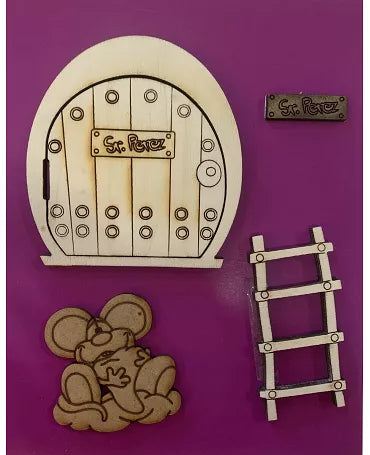Madera Silueta Puerta y escalera con Ratoncito Pérez 1