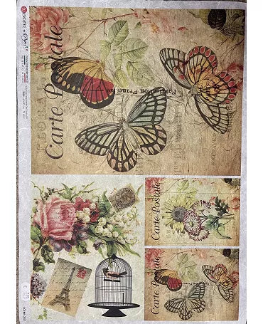 PAPEL ARROZ paperdesigns MARIPOSA Y FLORES SCENE 0053 1