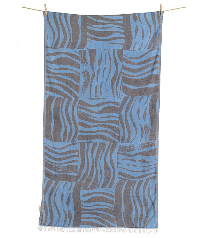 Toalla de playa kithnos choco and light blue aelia anna 1