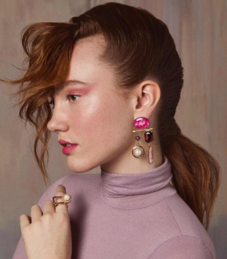 Pendiente halo goutte gold fuchsia julie sion 2