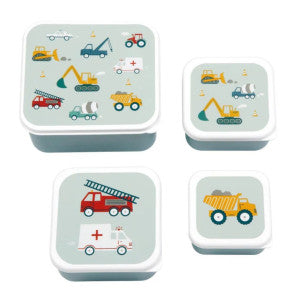 Set 4 cajitas merienda vehiculos a little lovely company 1