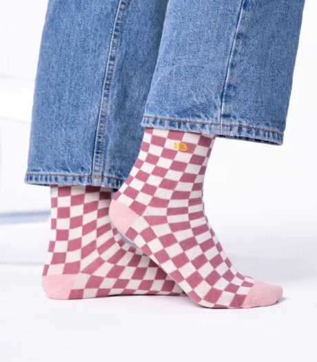 Calcetines mujer billy belt cuadros rosa-crudo 1