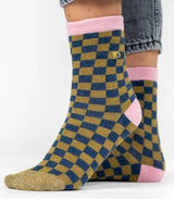 Calcetines mujer billy belt cuadros kakhi-azul 1