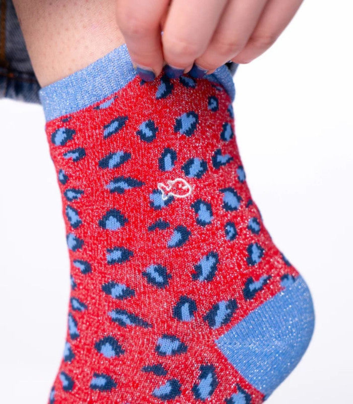Calcetines mujer billy belt leo glitter red and blue 2