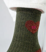 Calcetines mujer billy belt heart khaki and burgundy 2