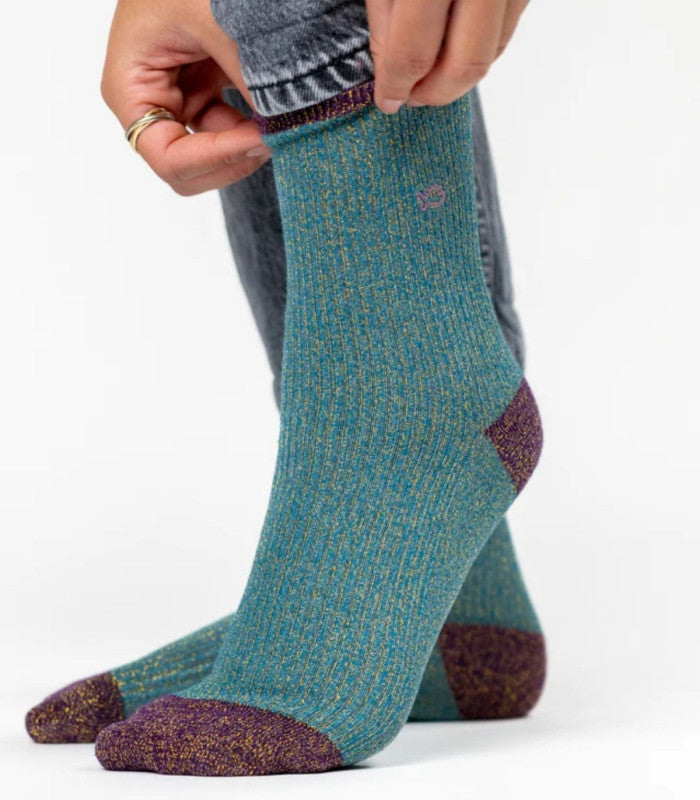 Calcetines mujer billy belt vintage glitter duck blue 1